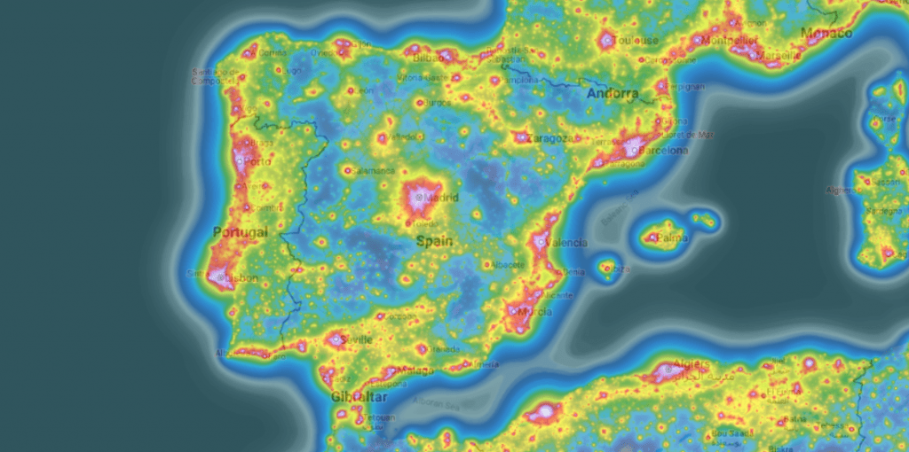 Mapa contaminación lumínica